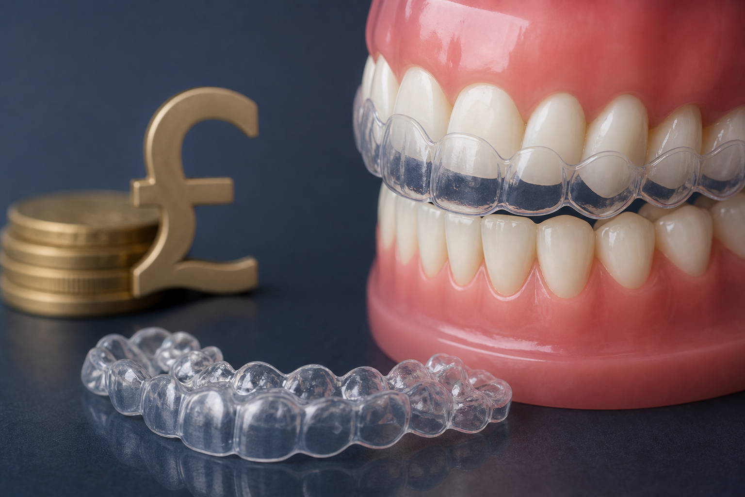 Cheapest Teeth Aligners in the UK: What You May Be Giving Up for the Lower Price concept showing natural teeth and UK currency